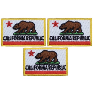 Small California Flag Patch - Mini CA Republic Bear Embroidered Badge 1.75&quot; (3-Pack, Iron on)