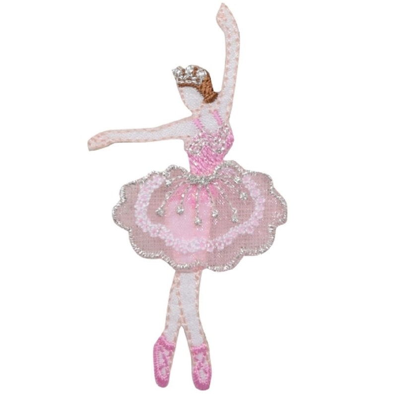 Ballerina Dancer Applique Patch Ballet, Dance, Performing Arts Badge Iron on Silver and Pink