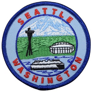 Seattle Patch - Washington Ferry, Mt Rainier, The Needle, Football Stadium 3&quot; (Iron on)