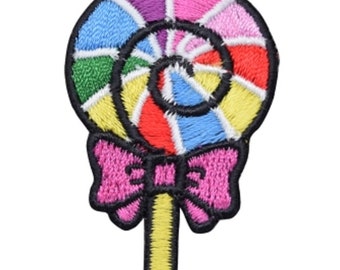 Lollipop Applique Patch - Rainbow Swirl Candy Badge 2" (Iron on)