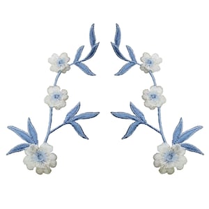 2-Pack White Flower Applique Patch Set - Embroidered Garden Vine Badges 4-1/8" (Iron On)
