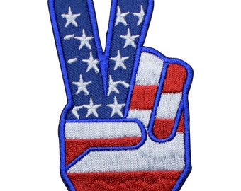 Peace Patch - USA, Peace Fingers, United States, Stars Stripes 3-15/16" (Iron on)