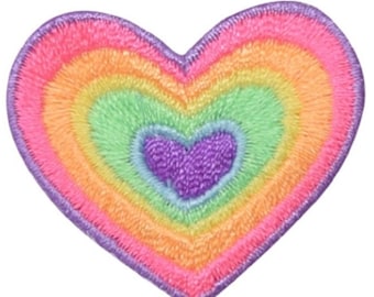 Small Colorful Heart Applique Patch - Rainbow, Love Badge 1.5" (Iron on)