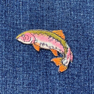 Rainbow Trout Applique Patch -  Fish Left Fly Fishing Fisherman Embroidered Badge 2-1/8" (Iron on)