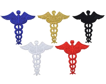 Caduceus Applique Patch: Medical Symbol Iron On (2-1/4", 5-Pack or Individual)