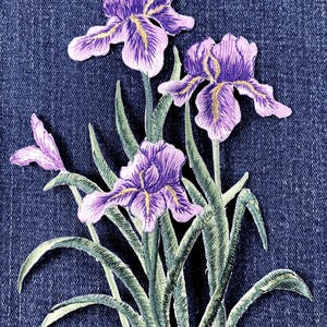 Groß Iris Applikation - Gesticktes Blumen Abzeichen 15cm (Iron On)