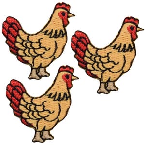 3-Pack Chicken Applique Patch - Egg Farm Animal Hen Small Embroidered Badge 1.5&quot; (Iron on)