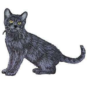 グレー & 黒猫のアップリケ パッチ - 子猫 動物 刺繍バッジ 3 インチ (アイロン接着)