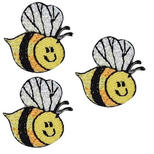 Honey Bee Applique Patch - Bumblebee, Insect, Bug Badge 1&quot; (3-Pack, Iron on)