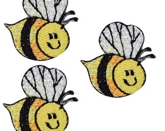 Honey Bee Applique Patch - Bumblebee, Insect, Bug Badge 1" (3-Pack, Iron on)