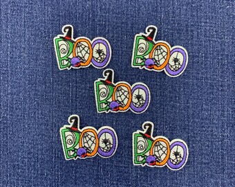 5-Pack Halloween Boo Applique Patch - Embroidered Witch's Hat Spider Web Badge