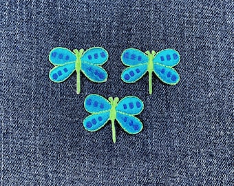 3-Pack Dragonfly Applique Patch - Embroidered Insect Badge 1.25" (Iron On)