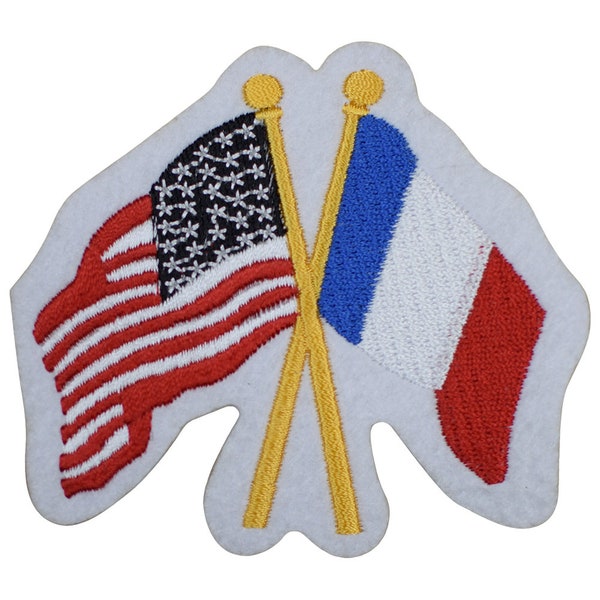 France Applique Patch - USA France Flags United, Paris Badge 3.25" (Iron on)