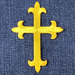 Große gelbe Kreuz Applikation Patch - Gestickter Christus Jesus Abzeichen 10,2 cm (Eisen auf)