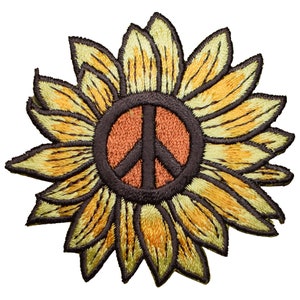 Parche con aplique de girasol con el símbolo de la paz: insignia con flor de 2,5" (para planchar)