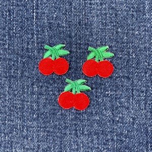 3-Pack Cherries Applique Patch - Mini Embroidered Cherry Badges 3/4" (Iron On)