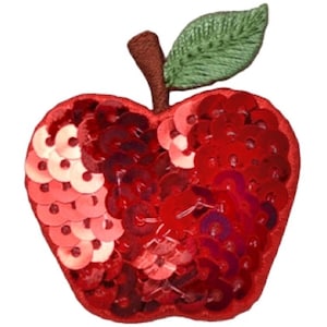 Apple Applique Patch - Sequin, Fruit, Food Badge 1.75&quot; (Iron on)