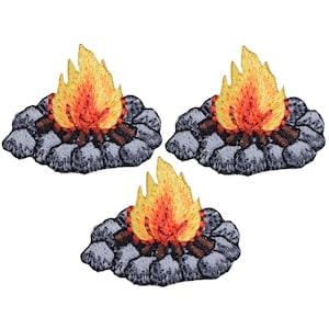 Mini Campfire Applique Patch - Camping, Fire Pit Badge 1.5&quot; (3-Pack, Iron on)