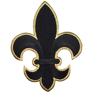 May include: Black embroidered fleur-de-lis patch with a gold outline.