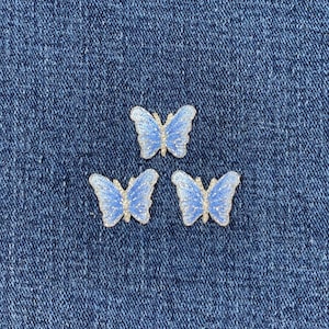 3-Pack Butterfly Applique Patch - Mini Embroidered Blue & Silver Insect Badge 3/4" (Iron On)