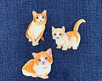 Juego de 3 parches de aplique Tabby - Insignias bordadas de gatos y gatitos (para planchar)