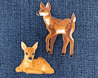 Paquete de 2 parches con apliques de cervatillos - Insignias bordadas de animales bebés (para planchar)
