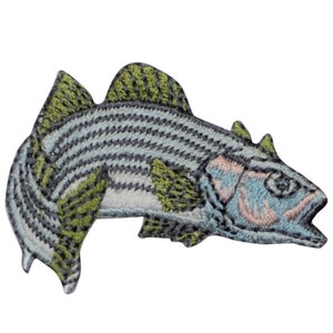 Striped Bass Applique Patch - Fish, Fishing, Fisherman Badge 2" (Iron on)