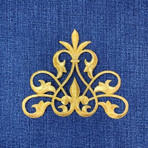 Large Fleur De Lis Applique Patch - Embroidered Metallic Gold Decorative Badge 4.5" (Iron On)