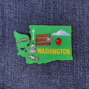 Washington Map Patch - Embroidered Pike Place Seattle WA Apples Badge 3.5" (Iron On)