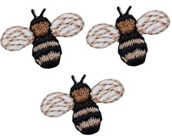 Mini Bumblebee Applique Patch - Bee, Insect, Bug Badge 3/4" (3-Pack, Iron on)