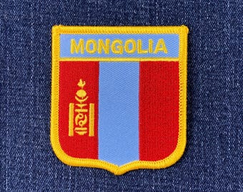 Mongolia Patch - Embroidered Flag Shield Badge 2.75" (Iron On)