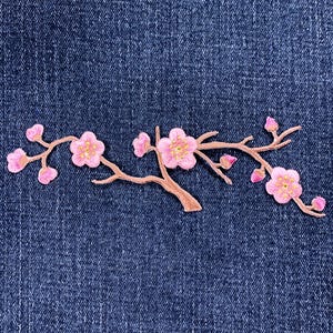 Cherry Tree Applique Patch - Embroidered Branch & Flowers Badge 5.75" (Iron On)