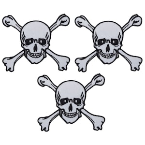3-Pack Skull & Crossbones Applique Patch - Embroidered Halloween Skeleton Badge 1.5" (Iron On)