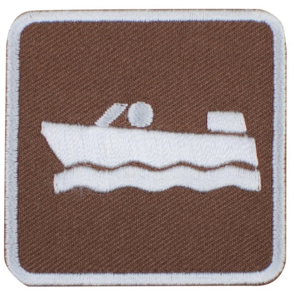 Motor Boat Applique Patch - Park Sign Recreational Activity Badge 2" (Iron on)