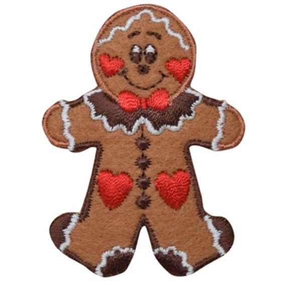 Gingerbread Man Applique Patch Christmas Heart Badge Etsy