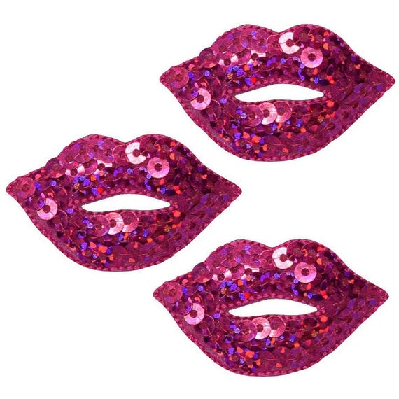 Iron On Lips Red Lips Sequin Applique Patches - Iron-On, 1.75 Inch, 3-Pack For Clothing, Hats, Bags Stick On Emblems - Foto 2