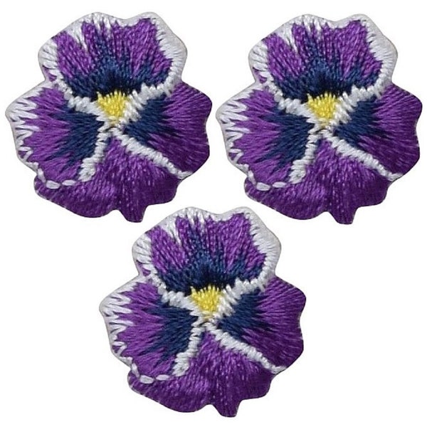 Mini Pansy Applique Patch - Flower, Bloom, Violet .75" (3-Pack, Iron on)