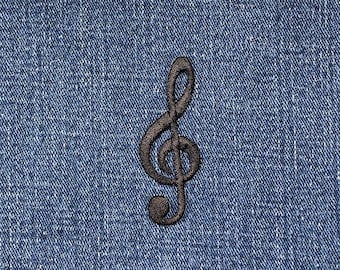 Black G Clef Applique Patch - Embroidered Musical Note Badge 2-1/4" (Iron On)