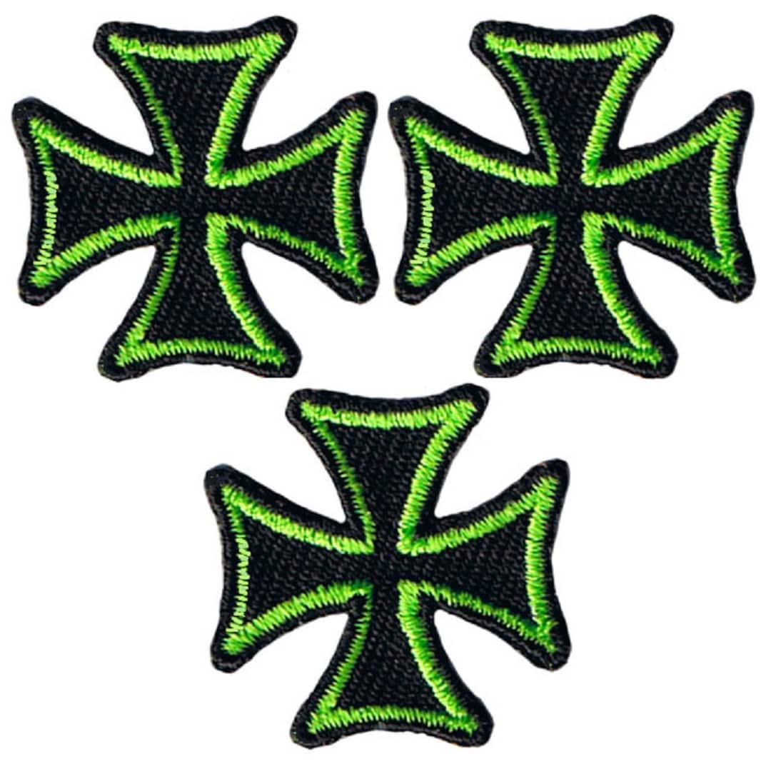 Maltese Iron Cross Applique Patch Black, Lime Green Badge 1 3pack
