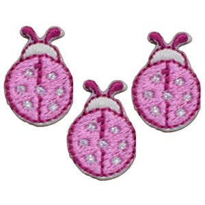 Mini Pink Ladybug Applique Patch - Insect Bug Embroidered Badge 3/4&quot; (3-Pack, Iron on)