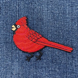Cardinal Applique Patch - Embroidered Male Bird Badge 3.25&quot; (Iron On)