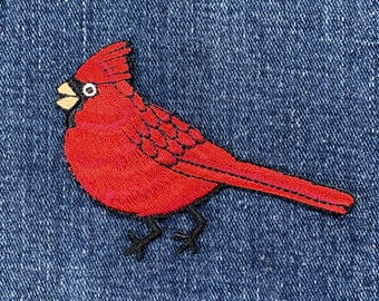 Cardinal Applique Patch - Embroidered Male Bird Badge 3.25" (Iron On)