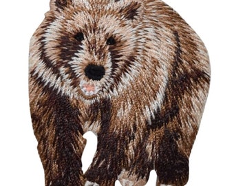 Bear Applique Patch - Brown Grizzly Bear, Animal Badge 2.25" (Iron on)