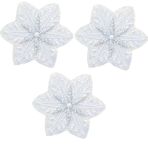 White Snowflake Applique Patch - Iridescent, Snow, 1.5" (3-Pack, Iron on)
