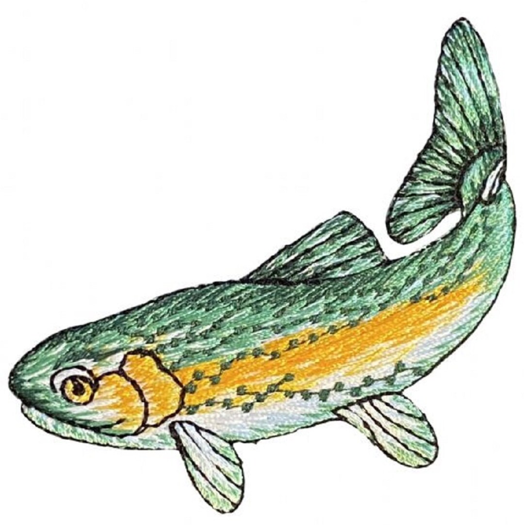 Natural Trout Applique Patch - Green & Yellow Fish, Fishing Badge 2.75 ...