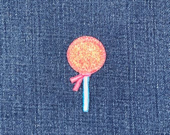 Parche con aplique de piruleta - Insignia de caramelo bordada brillante de 5 cm (para planchar)