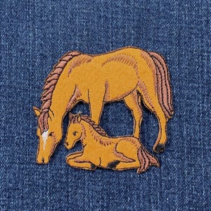 Horse Mare & Colt Applique Patch - Embroidered Animal Badge 3-1/8&quot; (Iron On)