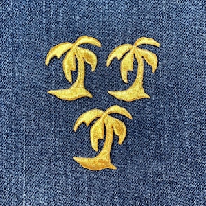 3-Pack Gold Palm Tree Applique Patch - Embroidered Tropical Decorative Badge 1-3/8" (Iron On)