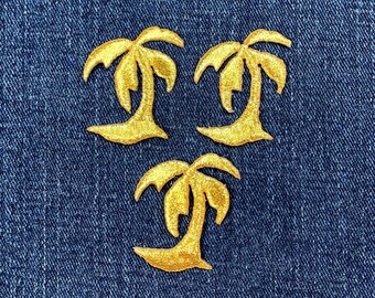 3-Pack Gold Palm Tree Applique Patch - Embroidered Tropical Decorative Badge 1-3/8" (Iron On)