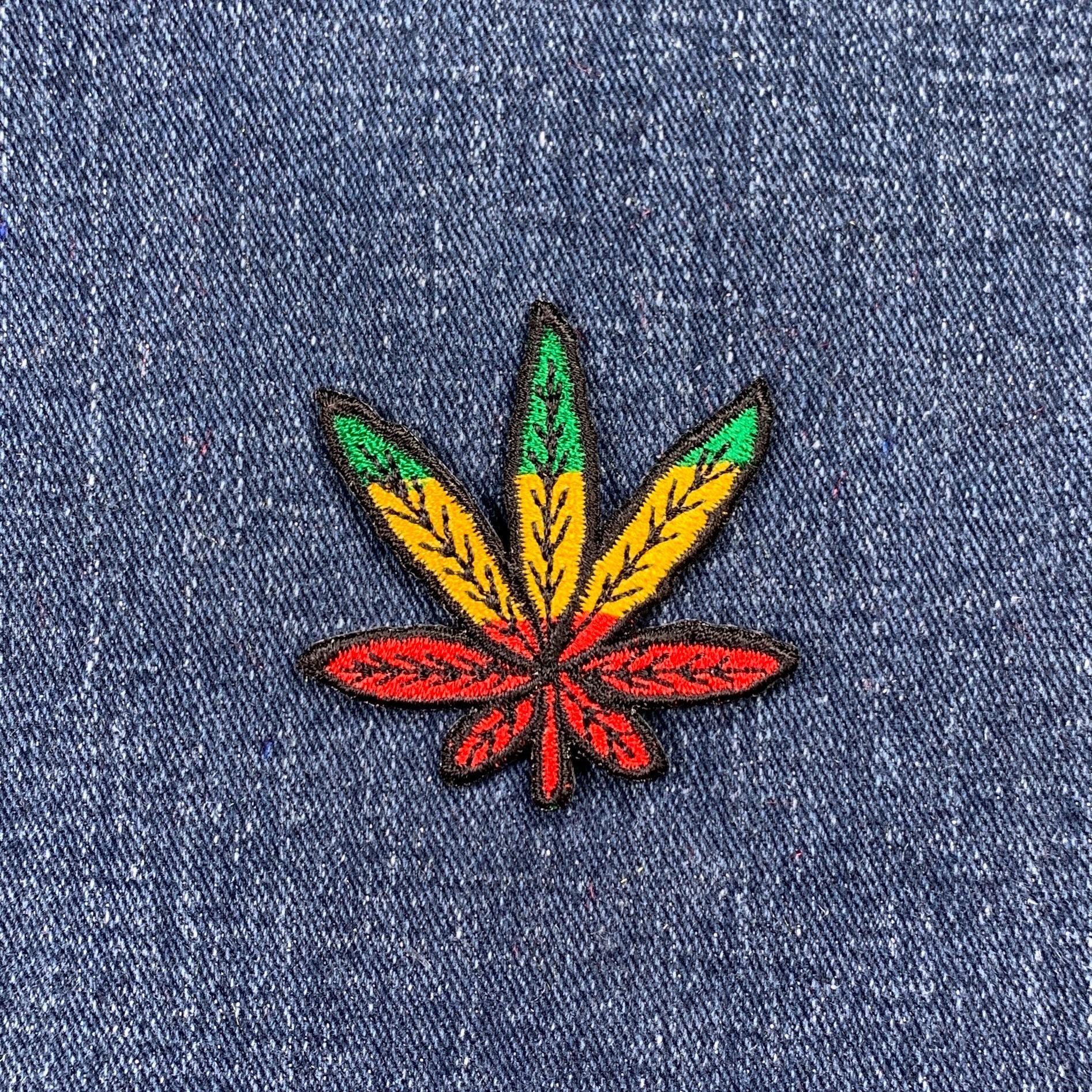 Pot Leaf Patch, Iron-on / Sew In. Metallic Embroidery Applique Vest Jacket Clothing Backpack